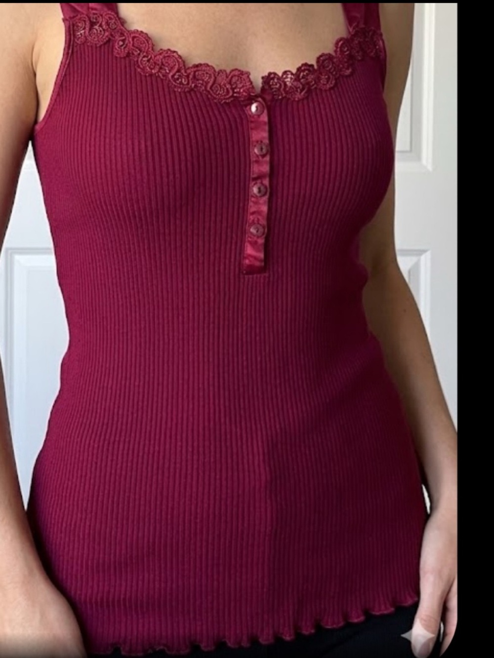 Tristan Lace-Trim Ribbed Camisole - Wine
